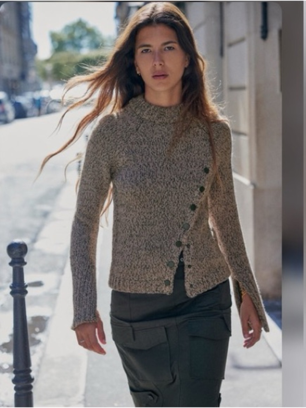 Zara Asymmetric button twisted Yarn knit sweater